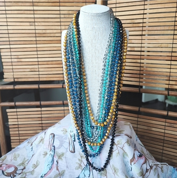 Very Long Faceted Glass Crystal? Stone Light Amethyst Necklace Black Seed Beads - Picture 7 of 7